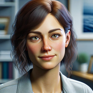 DALL·E 2024-01-11 10.13.04 - A photorealistic image of Emily, a passionate environmentalist in her early 30s. She has an intelligent and thoughtful appearance, reflecting her back